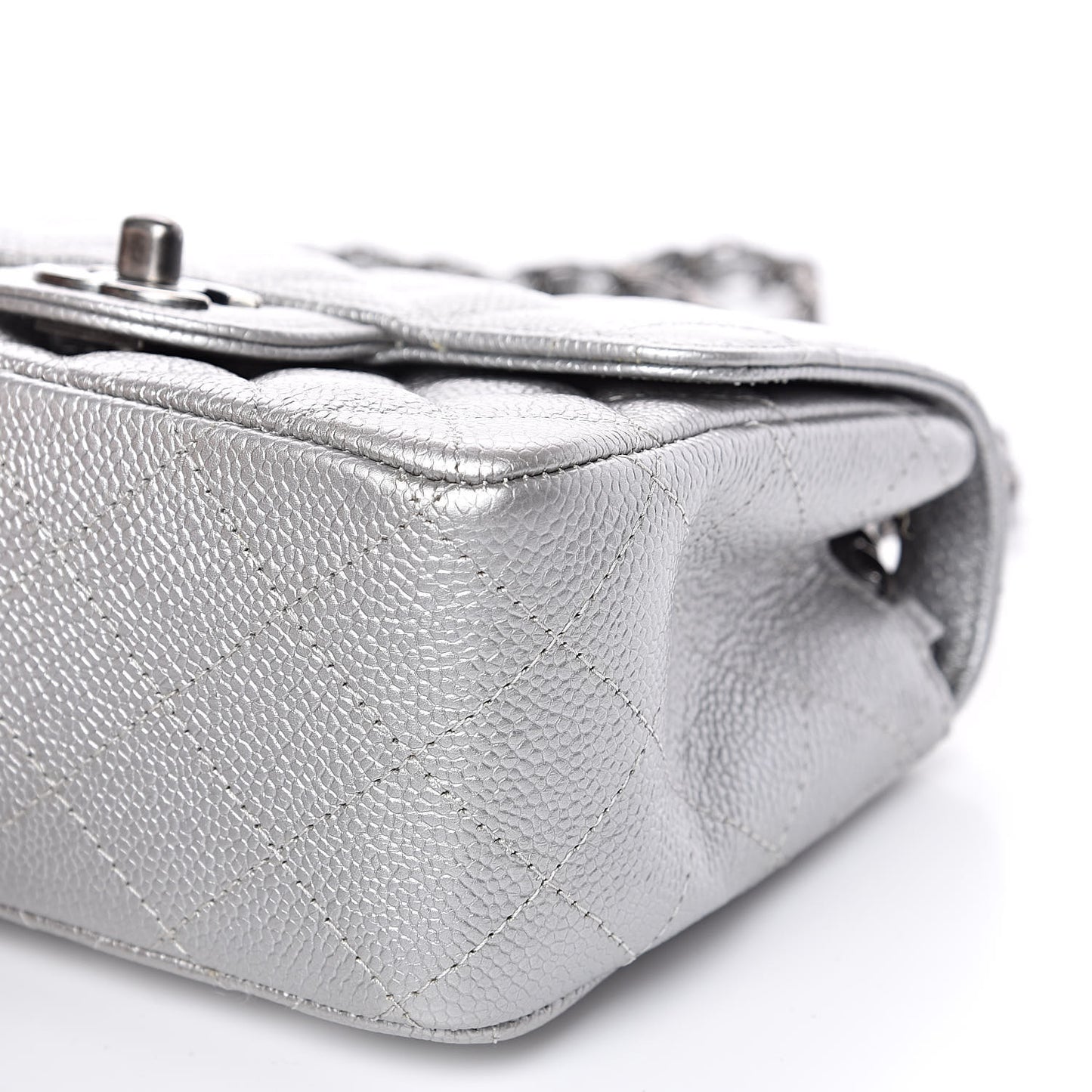 Metallic Caviar Quilted Mini Square Flap Silver