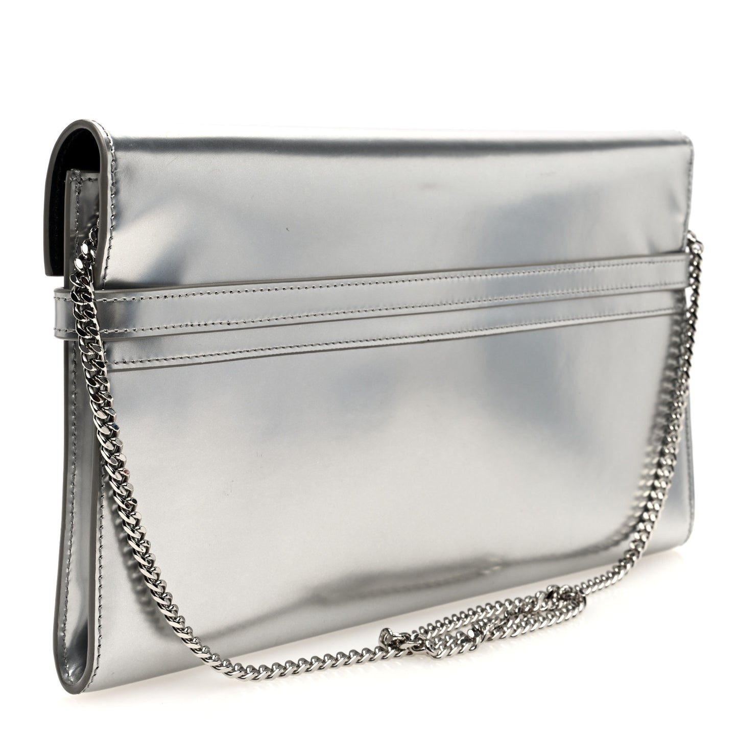Metallic Calfskin Manhattan Chain Clutch Metal Argento