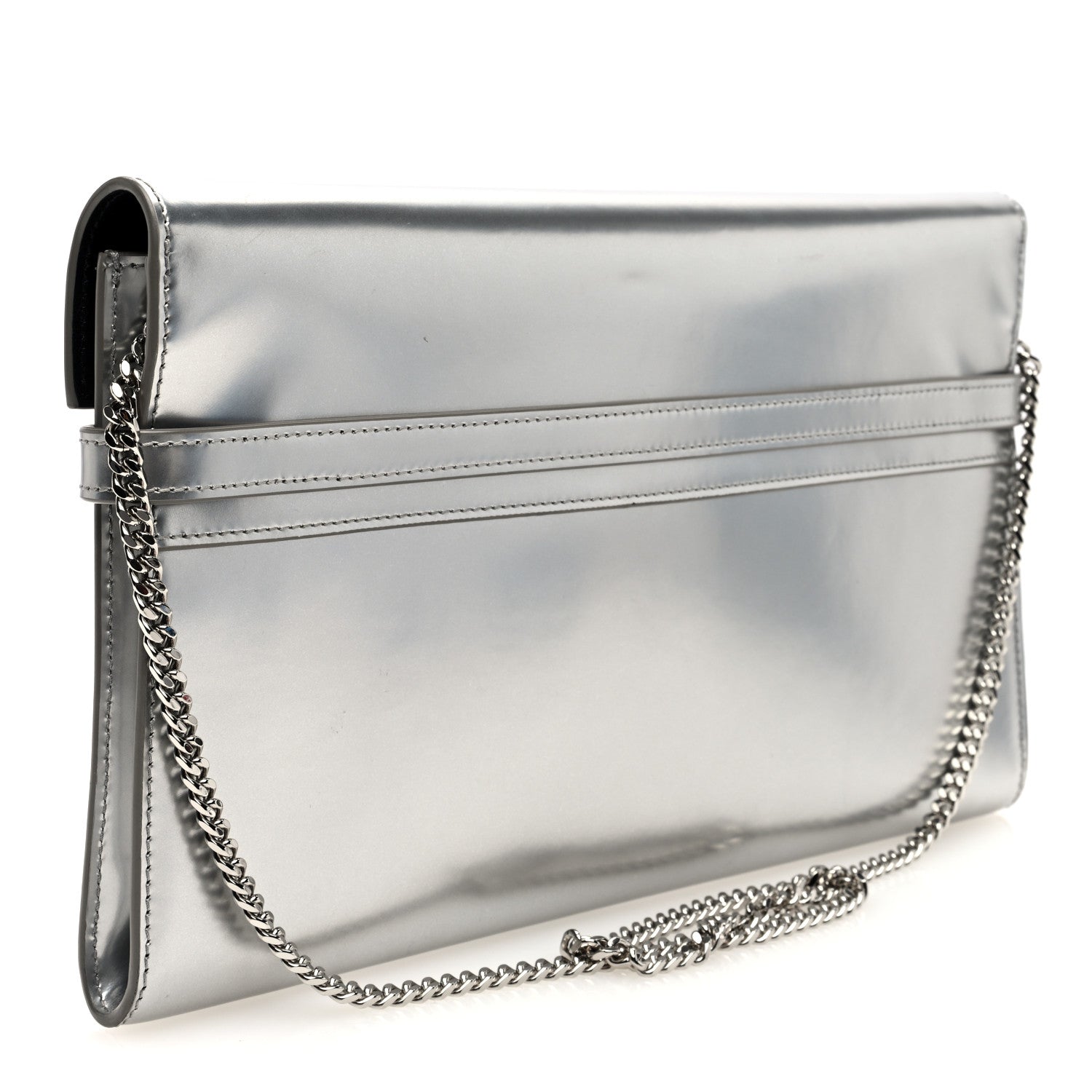 Saint Laurent Metallic Calfskin Manhattan Chain Clutch Metal Argento 3 of 9