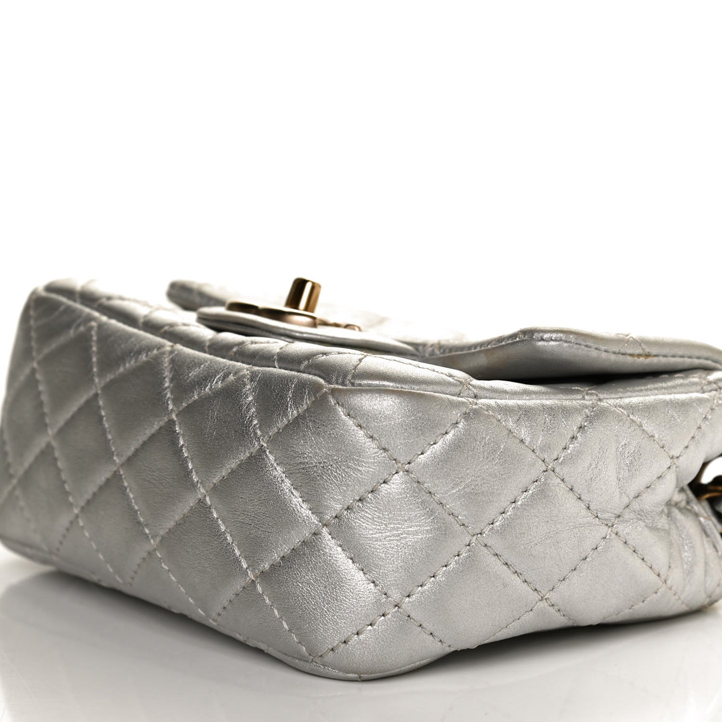 Metallic Lambskin Quilted Mini Square Flap Silver