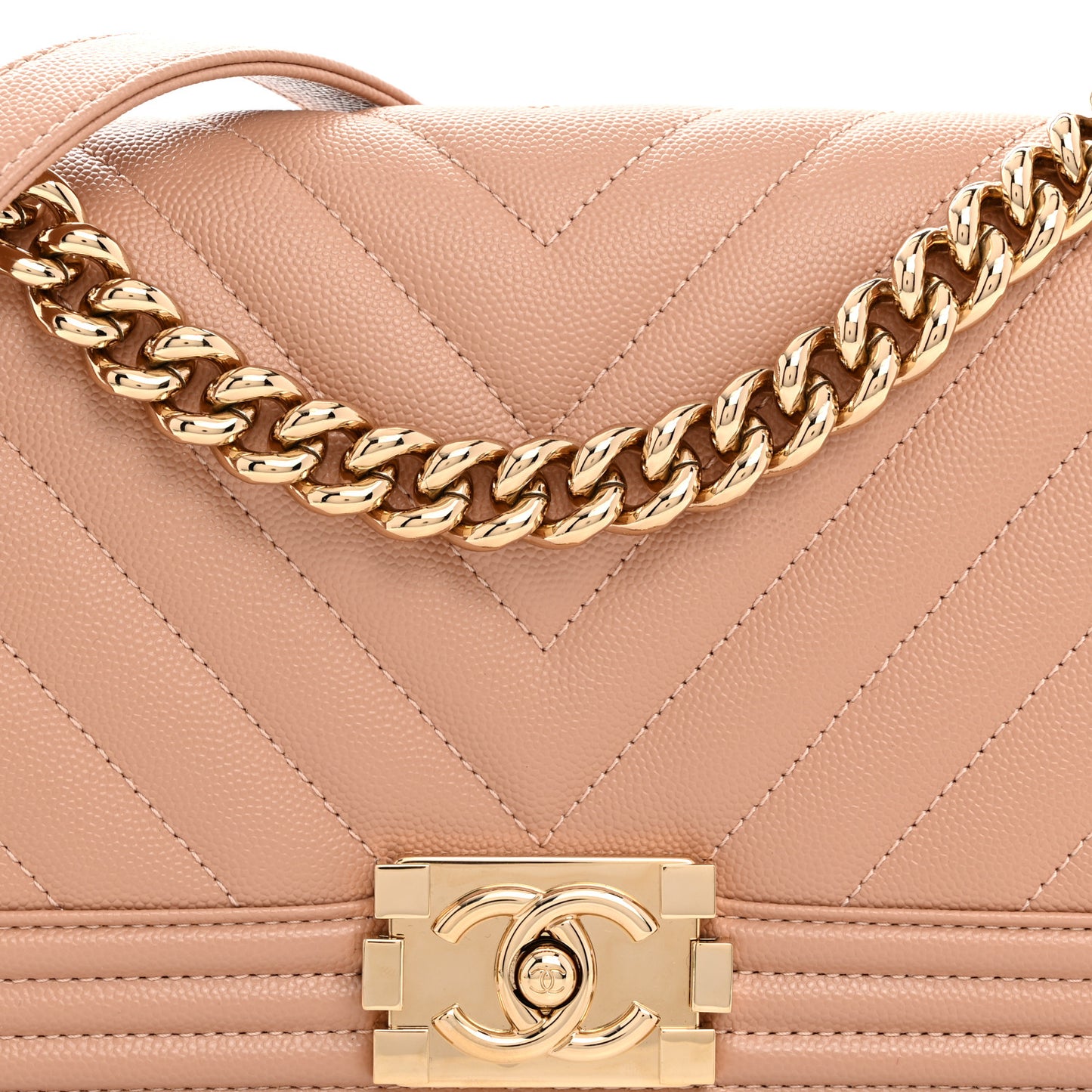Caviar Chevron Quilted Medium Boy Flap Beige