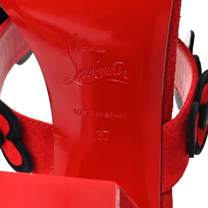 Christian Louboutin Veau Velours Tres Pansy 85 Slide Sandals 37 Red Black 6 of 7