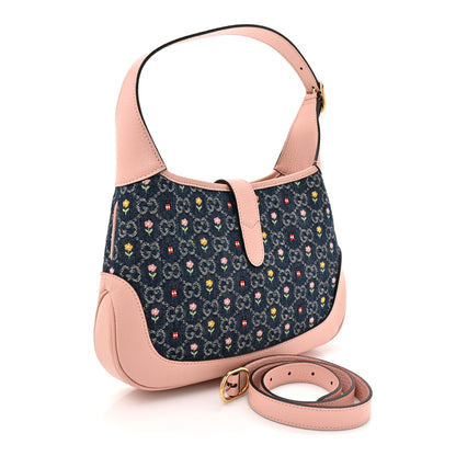 Gucci New Denim GG Monogram Calfskin Love Parade Small Jackie 1961 Hobo Light Pink 3 of 13