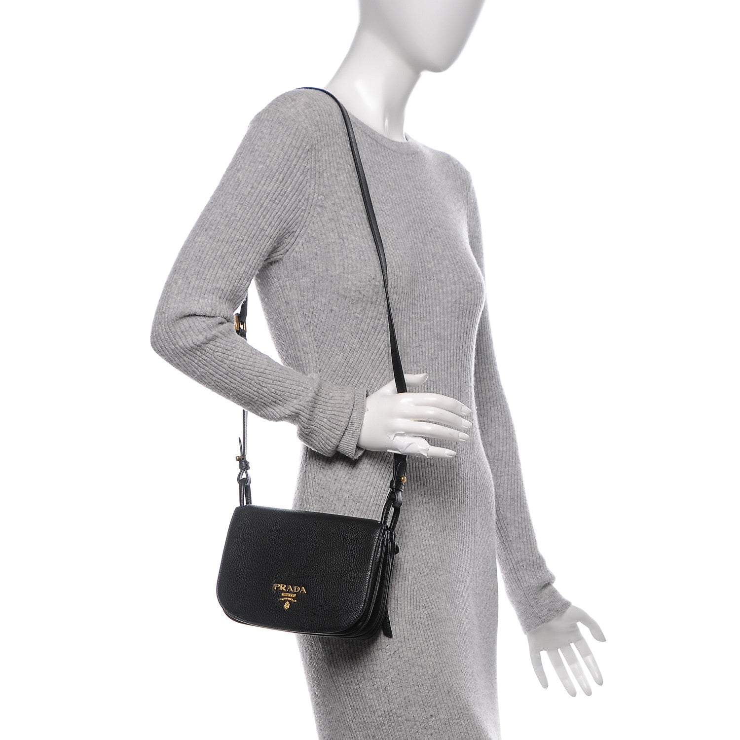 Prada Vitello Daino Saddle Bag Black 2 of 6