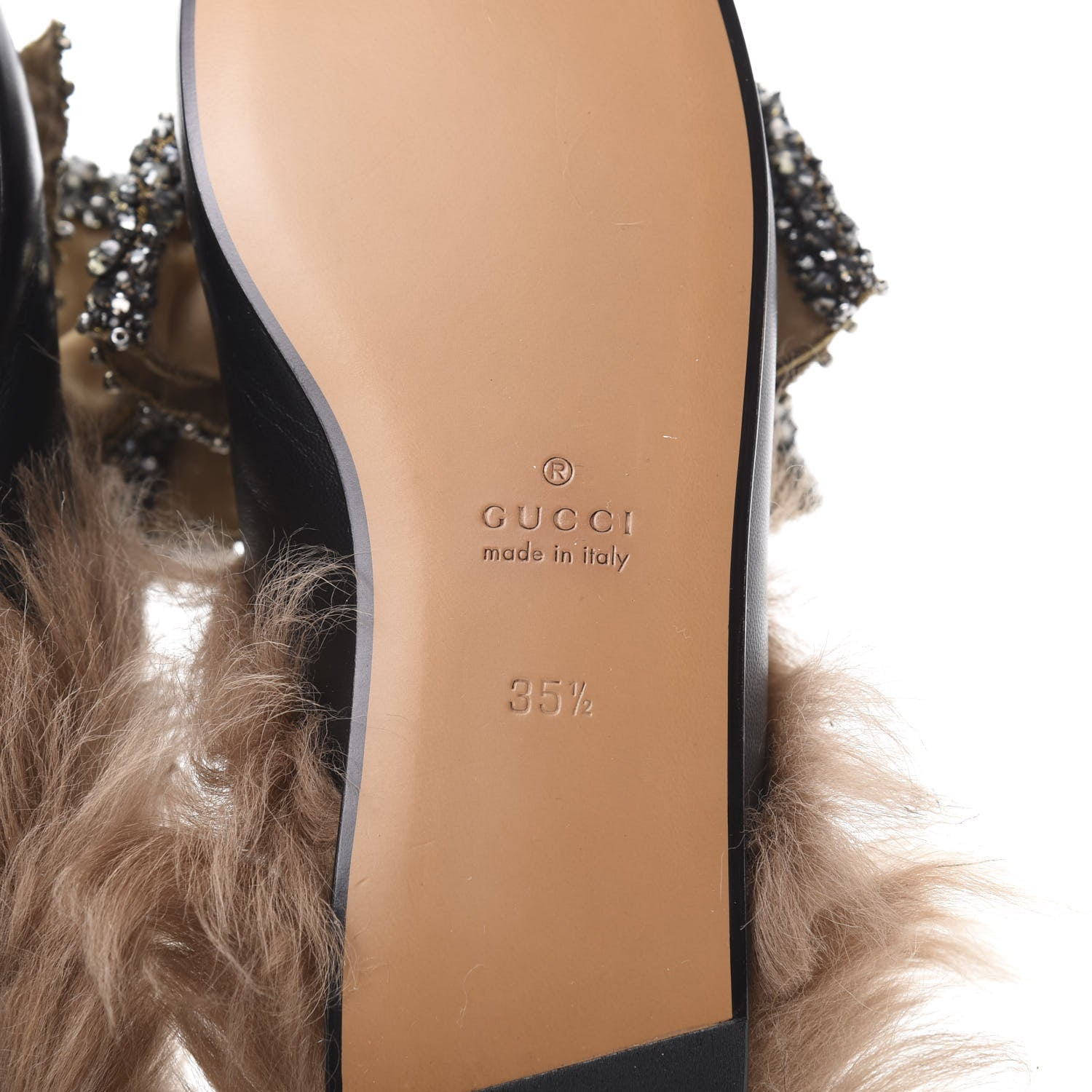 Gucci Malaga Kid Fur Crystal Bow Embroidered Womens Princetown Slippers 35.5 Black 6 of 11
