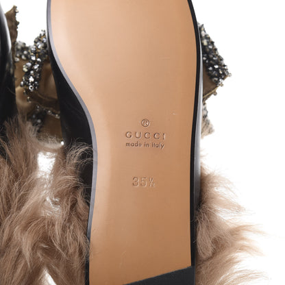 Gucci Malaga Kid Fur Crystal Bow Embroidered Womens Princetown Slippers 35.5 Black 6 of 11