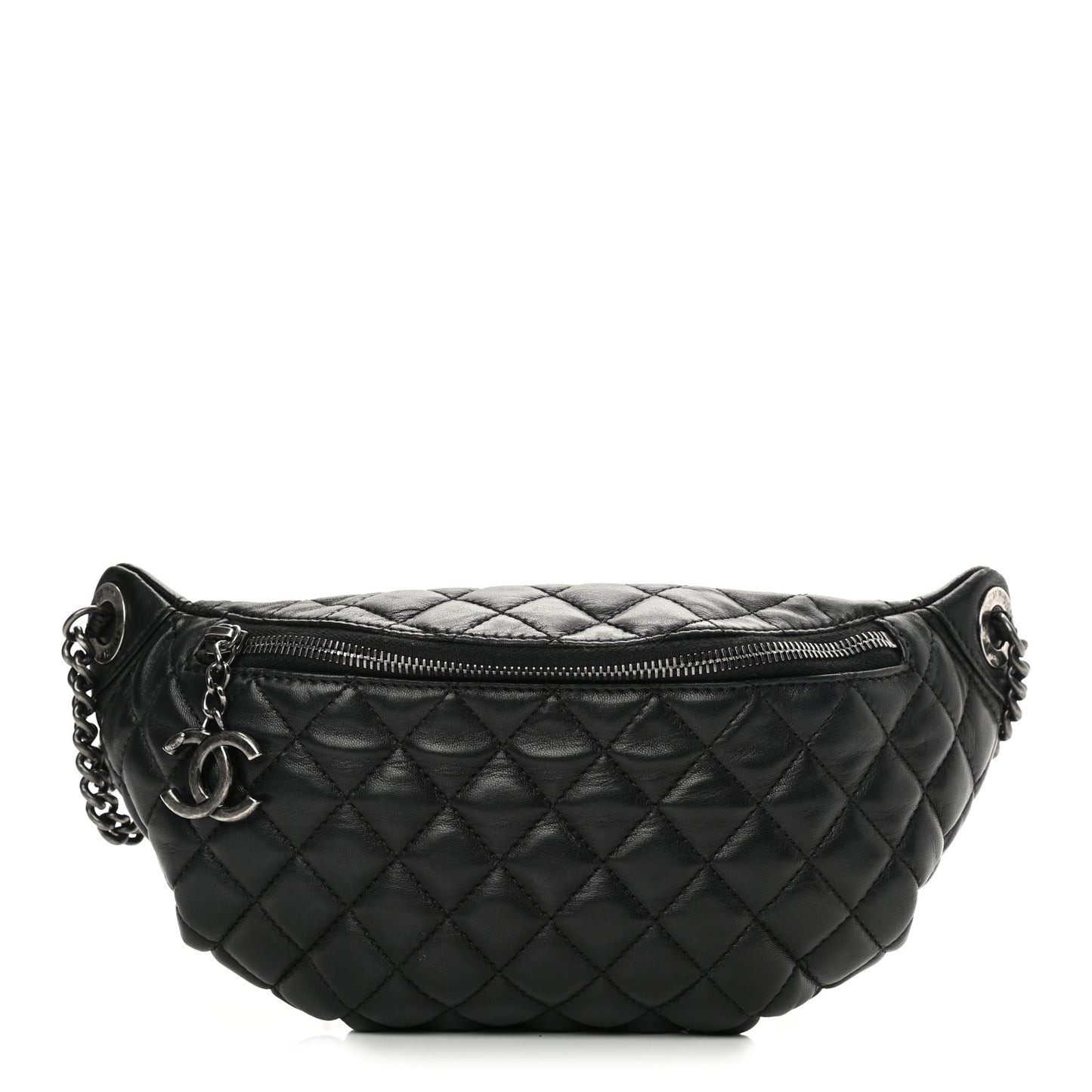Lambskin Quilted Banane Waist Bag Fanny Pack Black