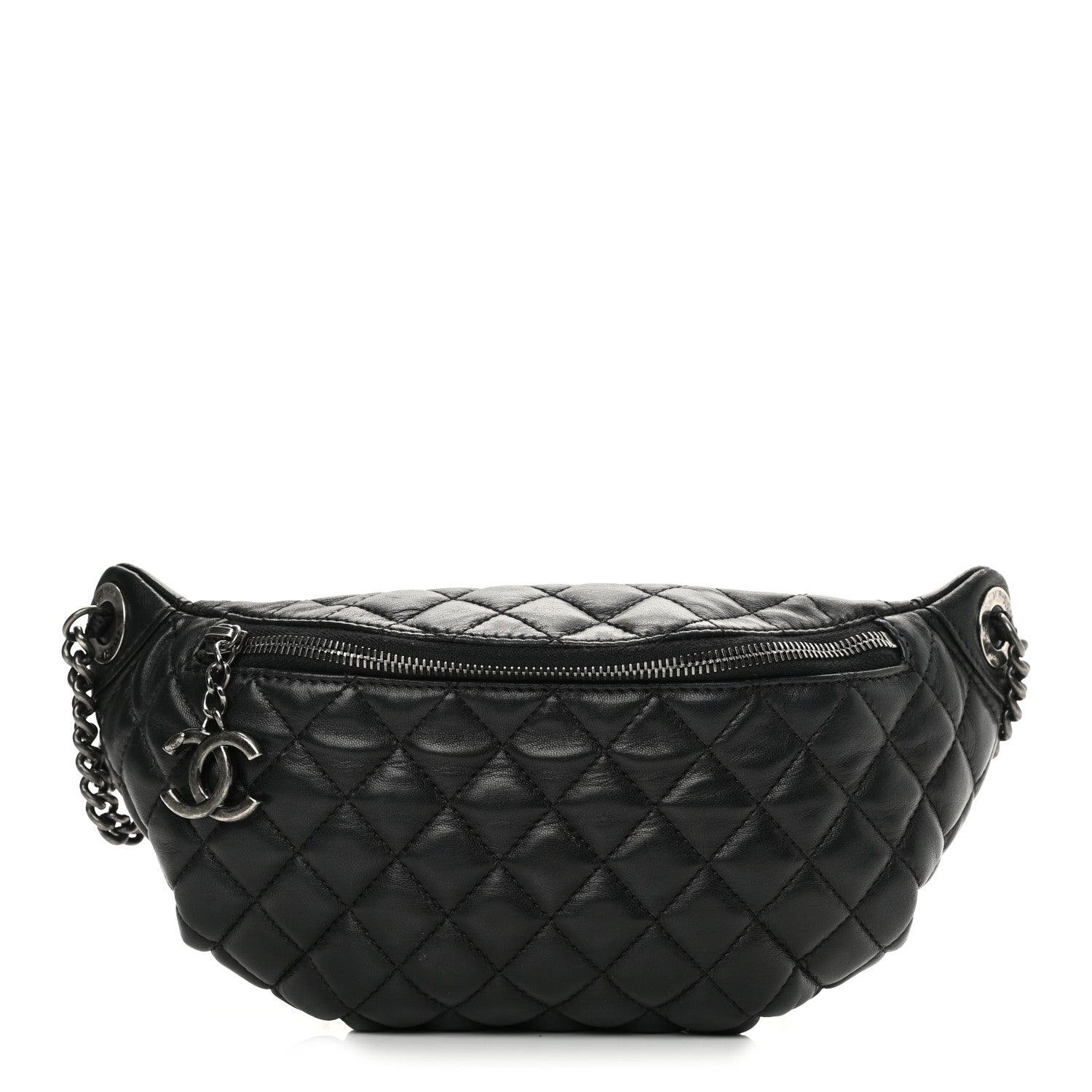 Chanel Lambskin Quilted Banane Waist Bag Fanny Pack Black 1 of 12