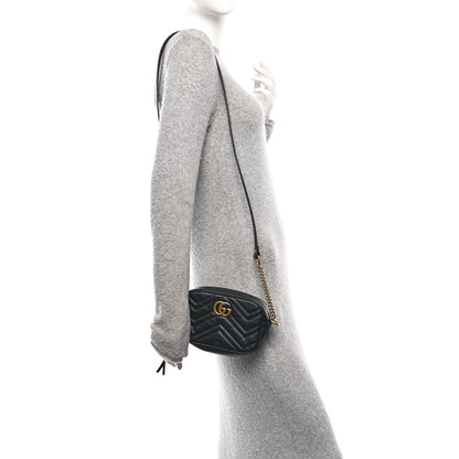 Gucci Calfskin Matelasse Mini GG Marmont Chain Shoulder Bag Black 2 of 14