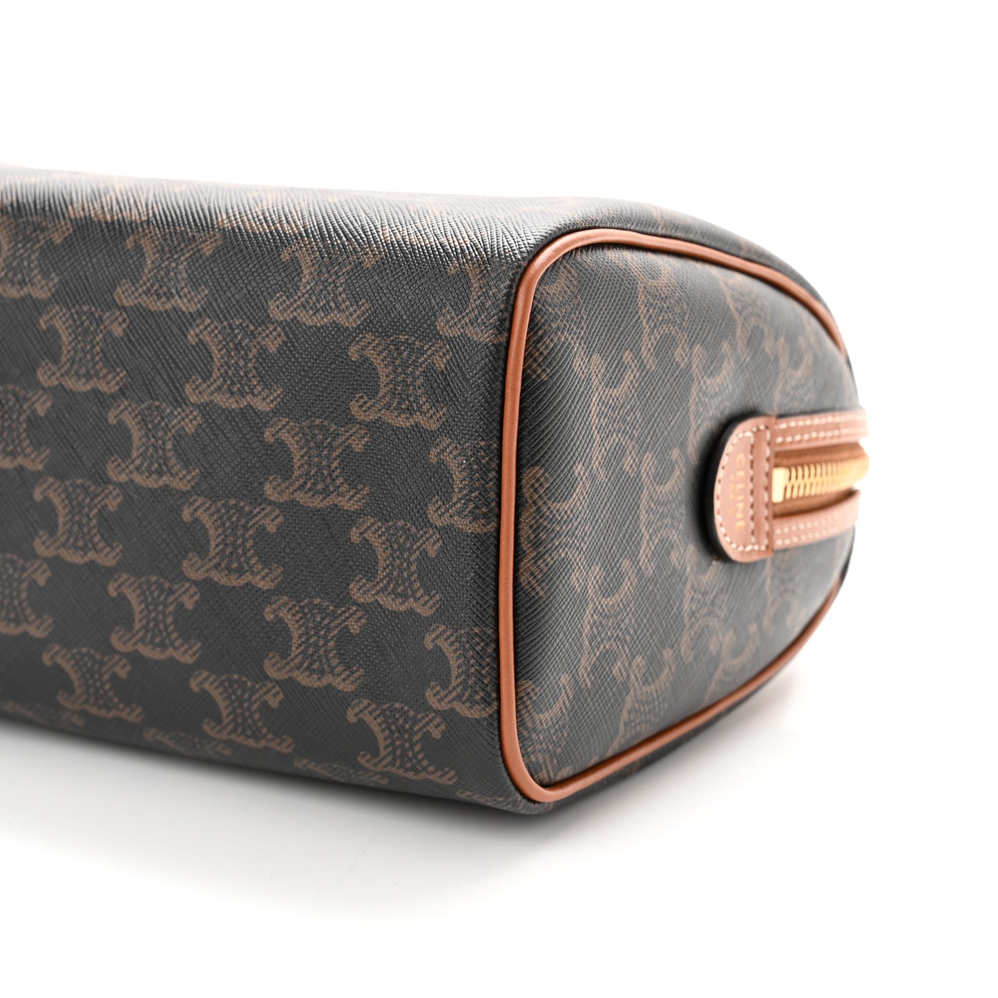 Triomphe Canvas Calfskin Small Boston Bag Tan