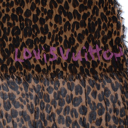 Louis Vuitton Cashmere Silk Leopard Stole Brown 4 of 6