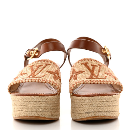 Louis Vuitton Cotton Monogram Embroidered Starboard Wedge Espadrilles 40 Beige Tan 2 of 9