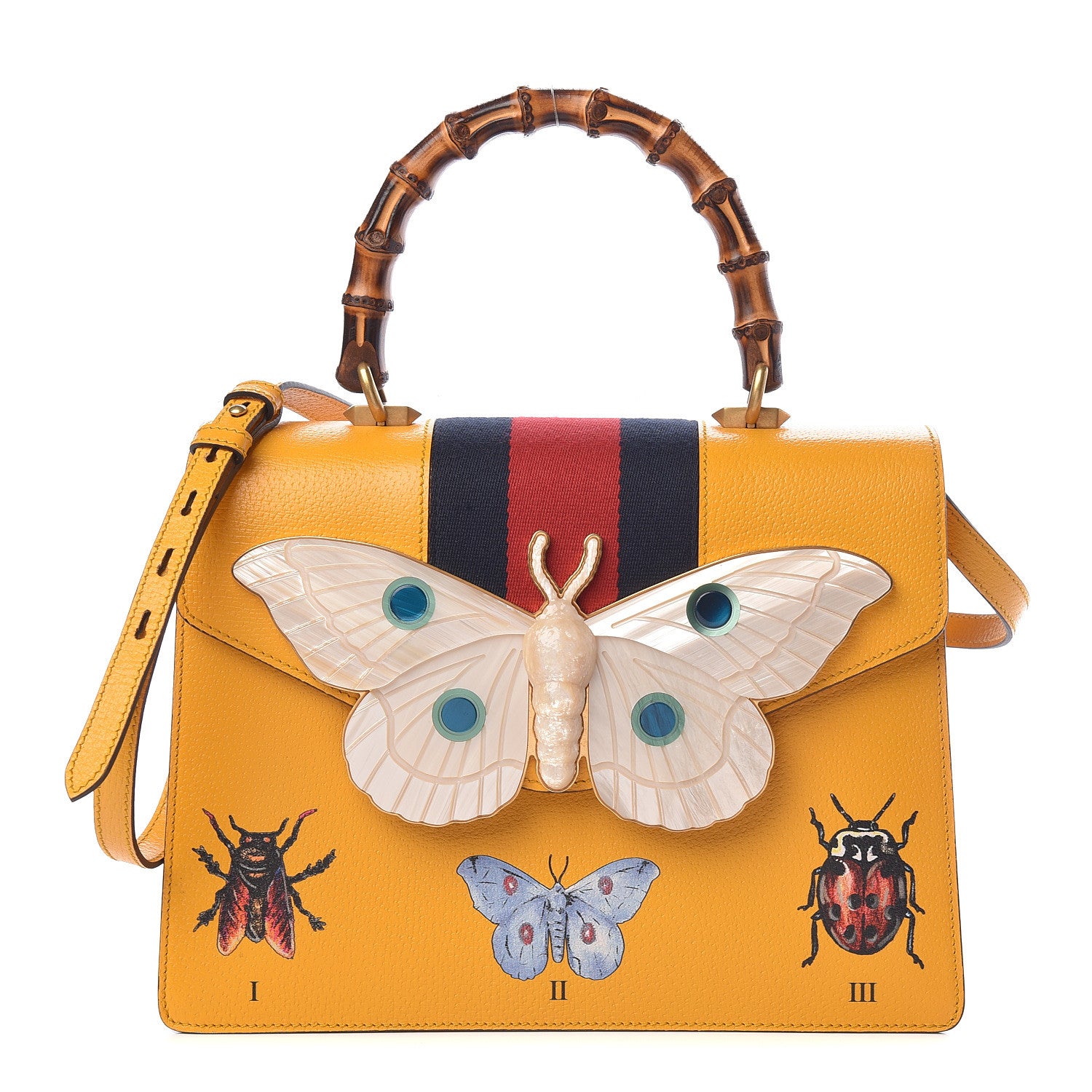 Gucci Textured Calfskin Bamboo Web Medium Falena Moth Top Handle Bag Crop 1 of 10