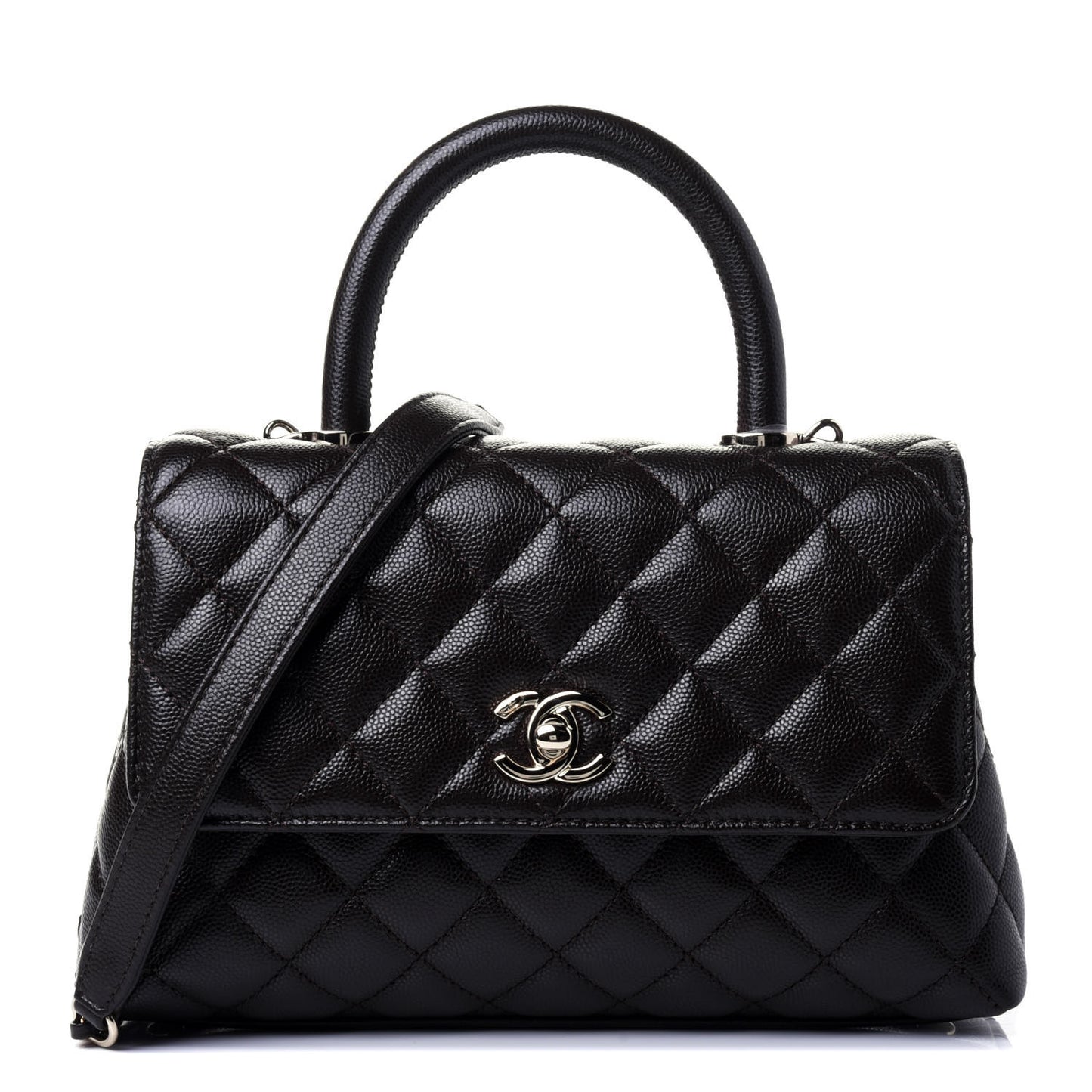 Caviar Quilted Mini Coco Handle Flap Dark Brown