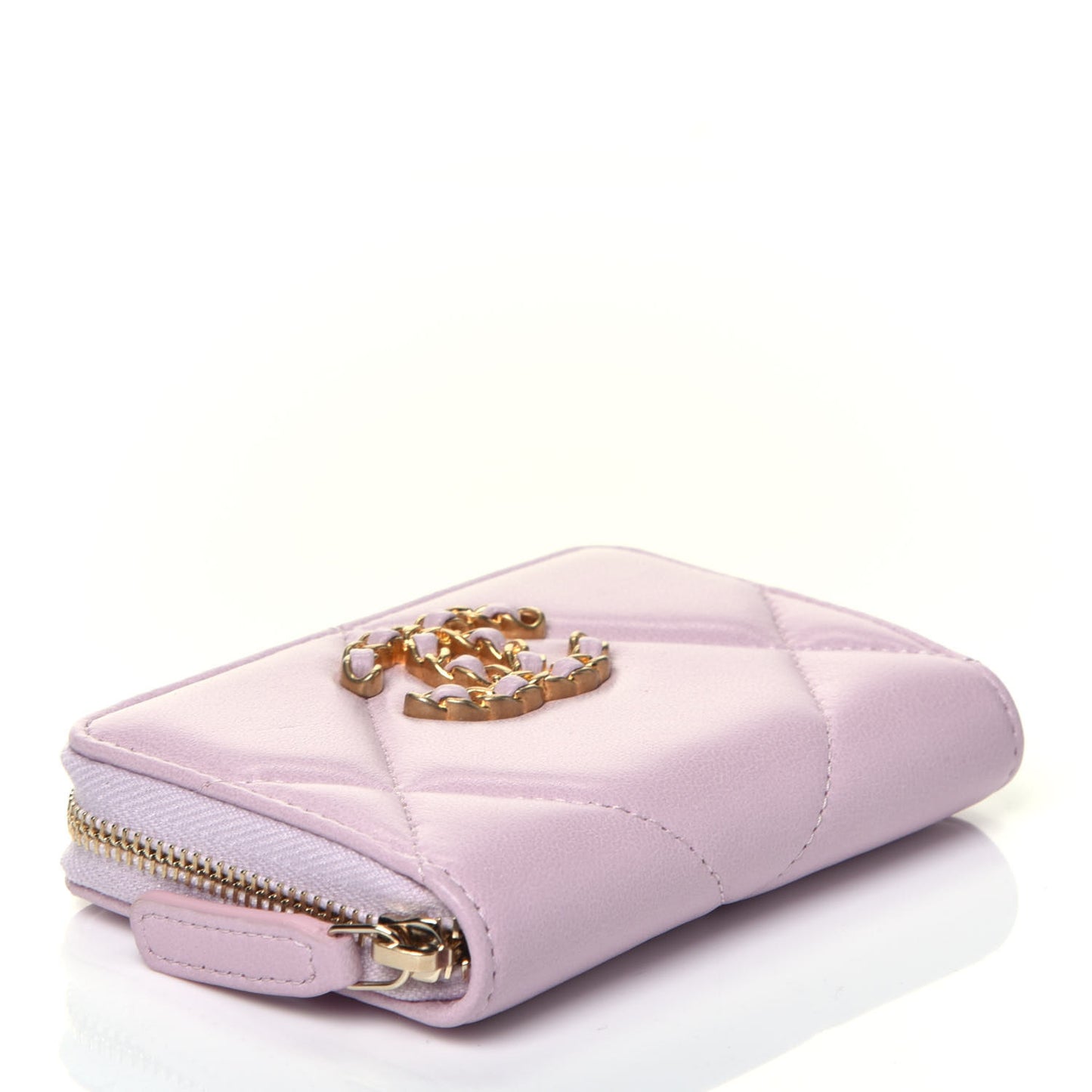 Lambskin Quilted Chanel 19 Zip Around Coin Purse Wallet Light Pink