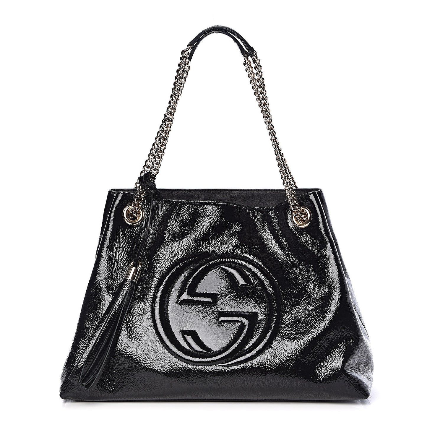 Patent Medium Soho Chain Shoulder Bag Black
