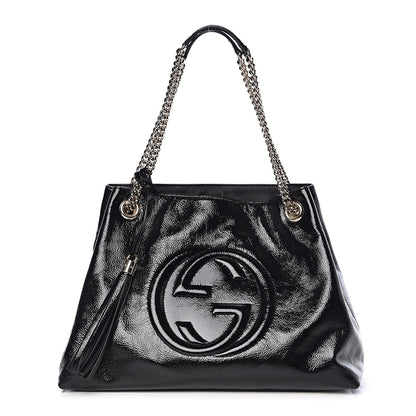 Gucci Patent Medium Soho Chain Shoulder Bag Black 1 of 10
