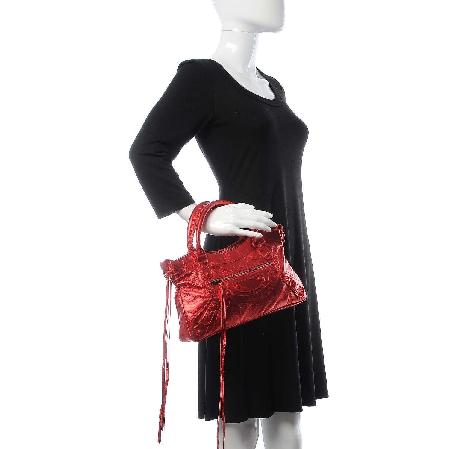 Balenciaga Metallic Chevre Classic Hardware Mini Classique  First Red 2 of 8