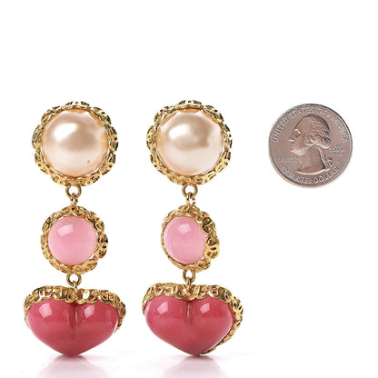 Chanel Pearl Enamel Heart Clip On Earrings Gold 2 of 6