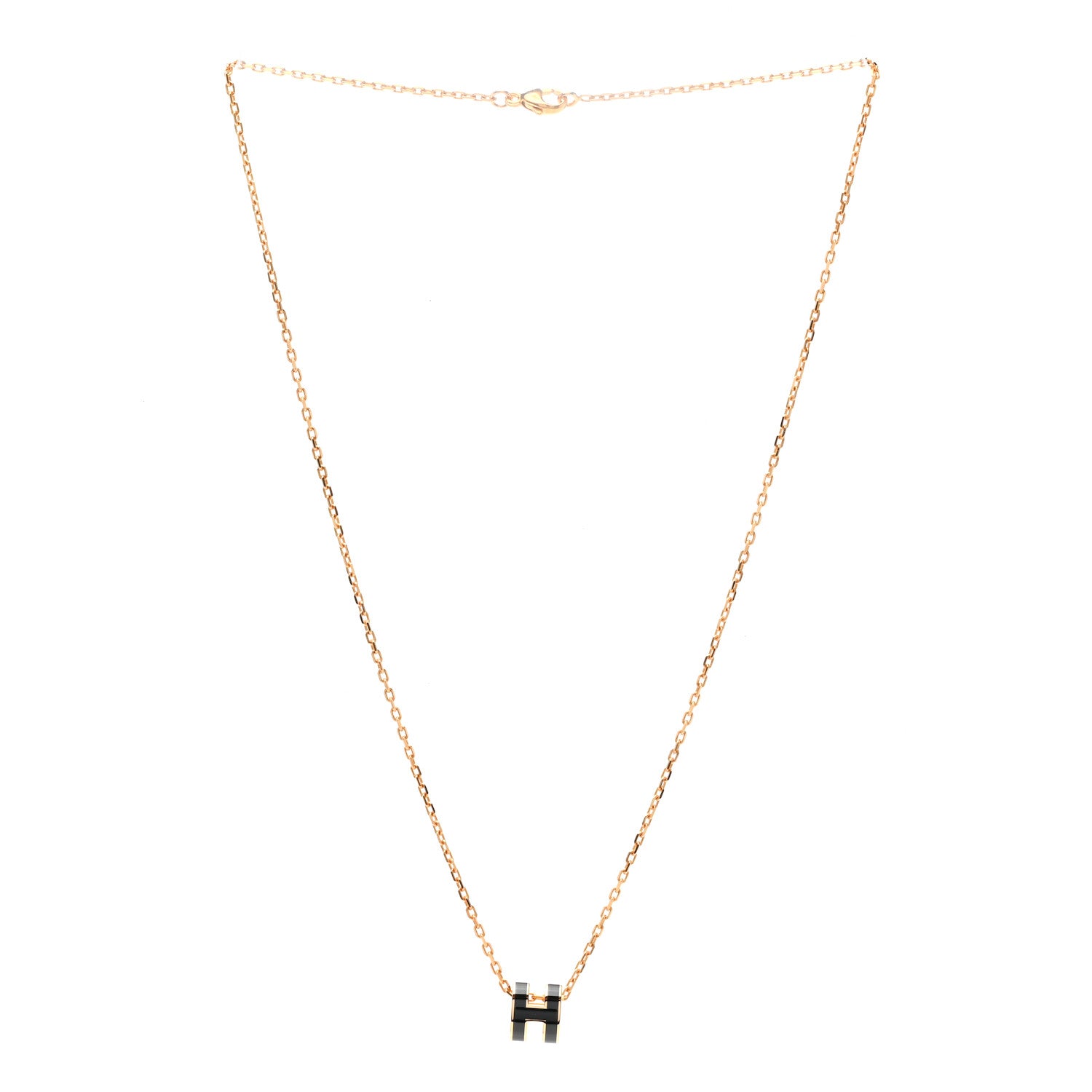 Hermes Lacquered Gold Mini Pop H Pendant Necklace Black 3 of 6