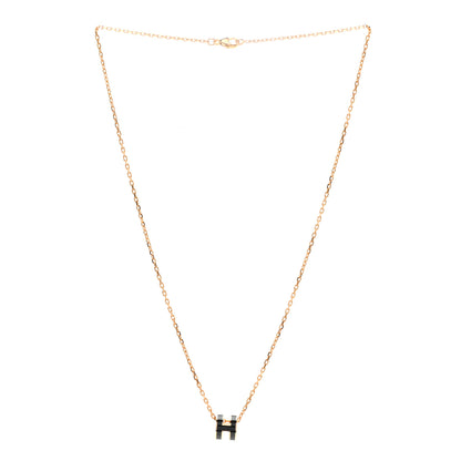Hermes Lacquered Gold Mini Pop H Pendant Necklace Black 3 of 6