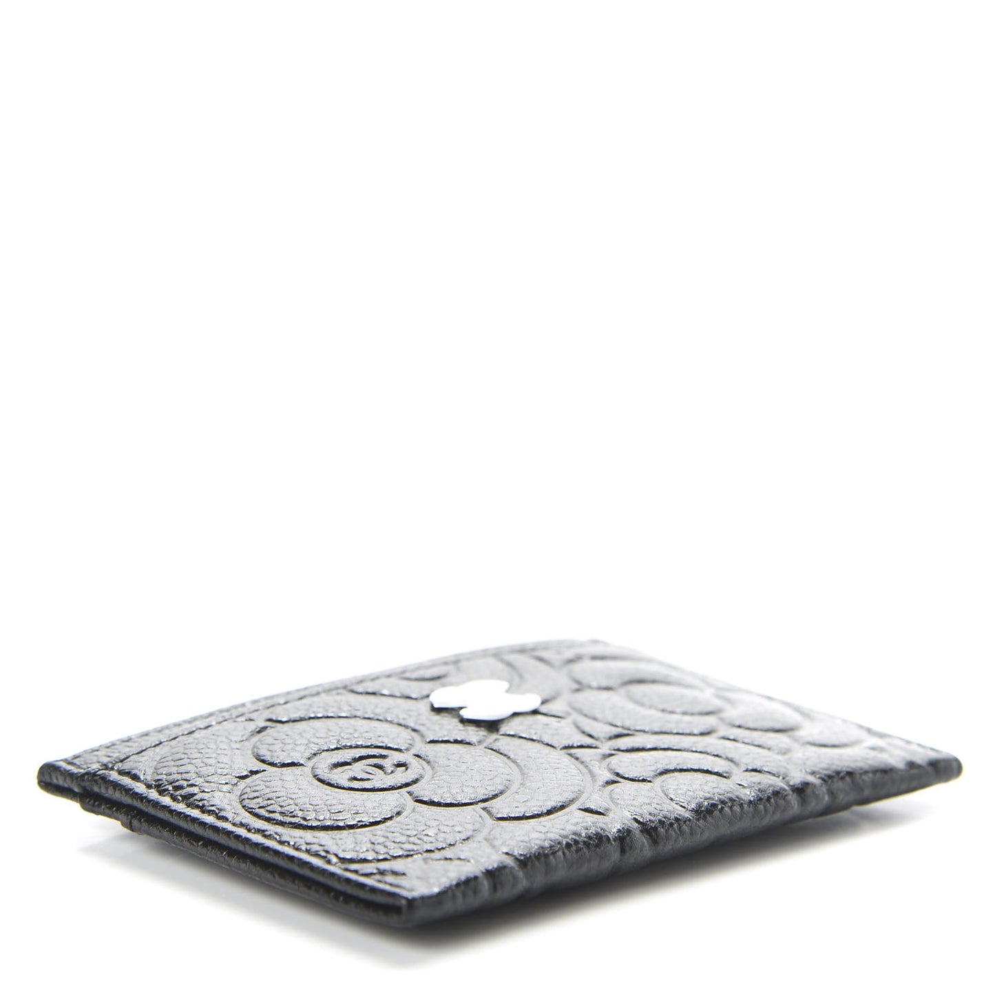 Caviar Camellia Embossed Card Holder Black