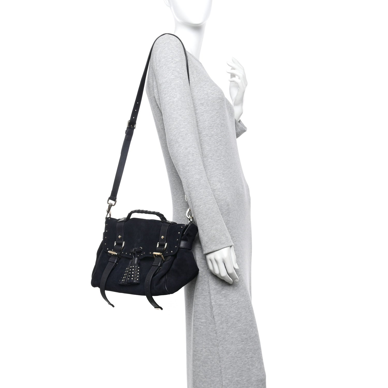 Mulberry Heavy Suede Alexa Tassel Satchel Ink Blue 2 of 14