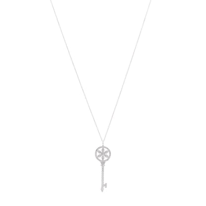 Tiffany Platinum 18K White Gold Diamond Daisy Key Pendant Necklace 1 of 6