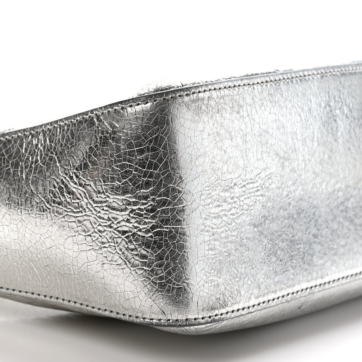 Metallic Lambskin Small Moon Cut Out Shoulder Bag Silvery