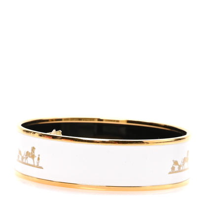 Hermes Enamel Printed Wide Caleche Bracelet 65 White 3 of 5