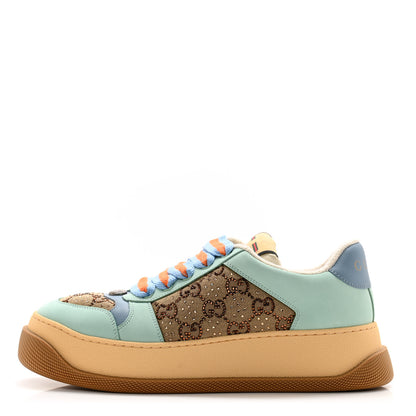 Gucci New Canvas GG Monogram Women's Screener 50mm Sneakers 39.5 Beige Blue Orange 1 of 9