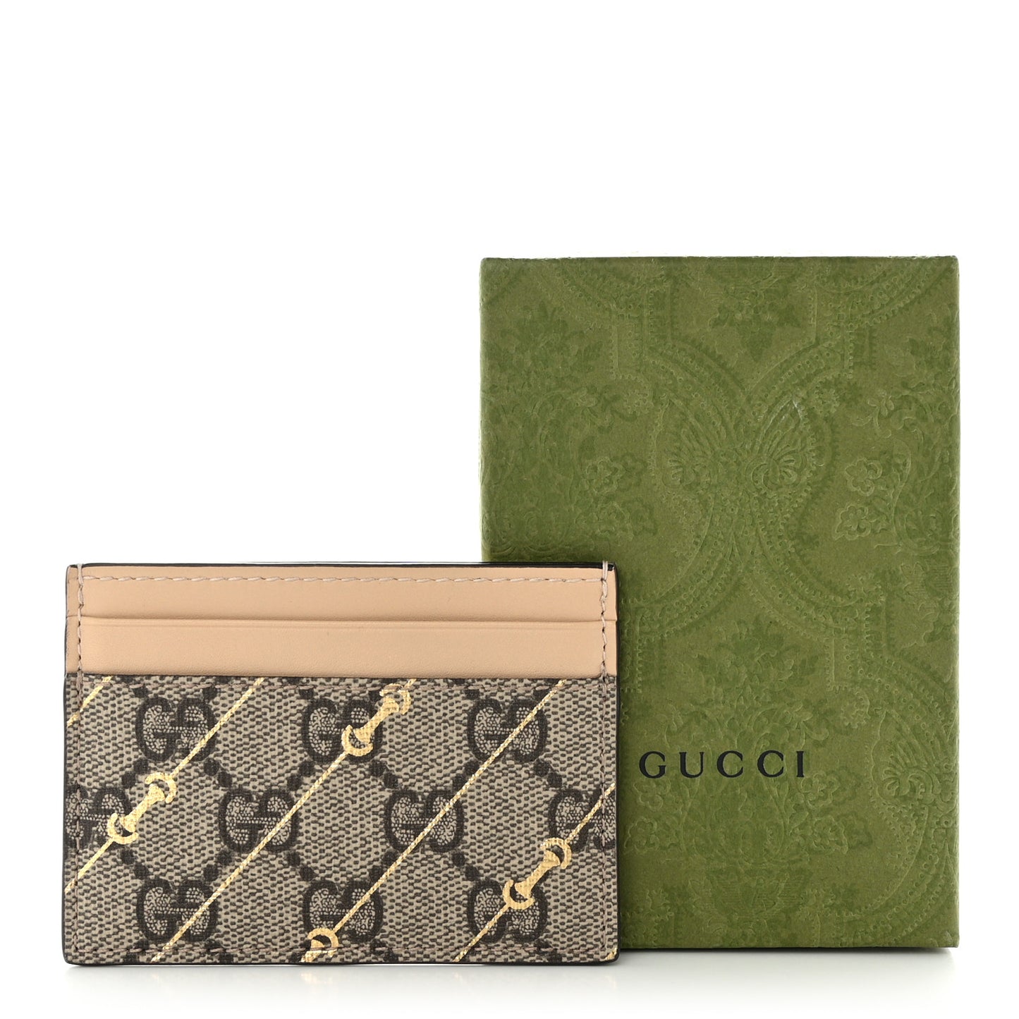 GG Supreme Monogram Horsebit Card Holder Beige