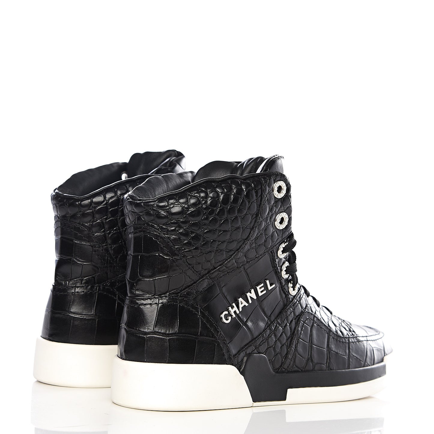 Calfskin Crocodile Embossed Cocodile High Top Sneakers 39 Black