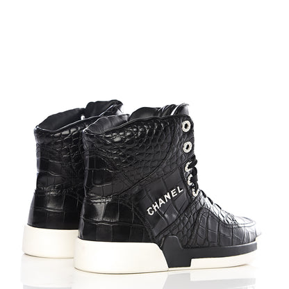 Chanel Calfskin Crocodile Embossed Cocodile High Top Sneakers 39 Black 4 of 10