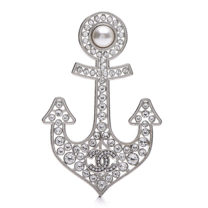 Chanel Crystal Pearl CC Anchor Brooch Silver 1 of 6