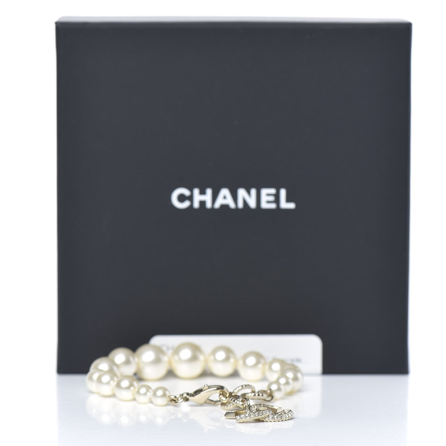 Graduated Pearl Crystal CC Bracelet Gold