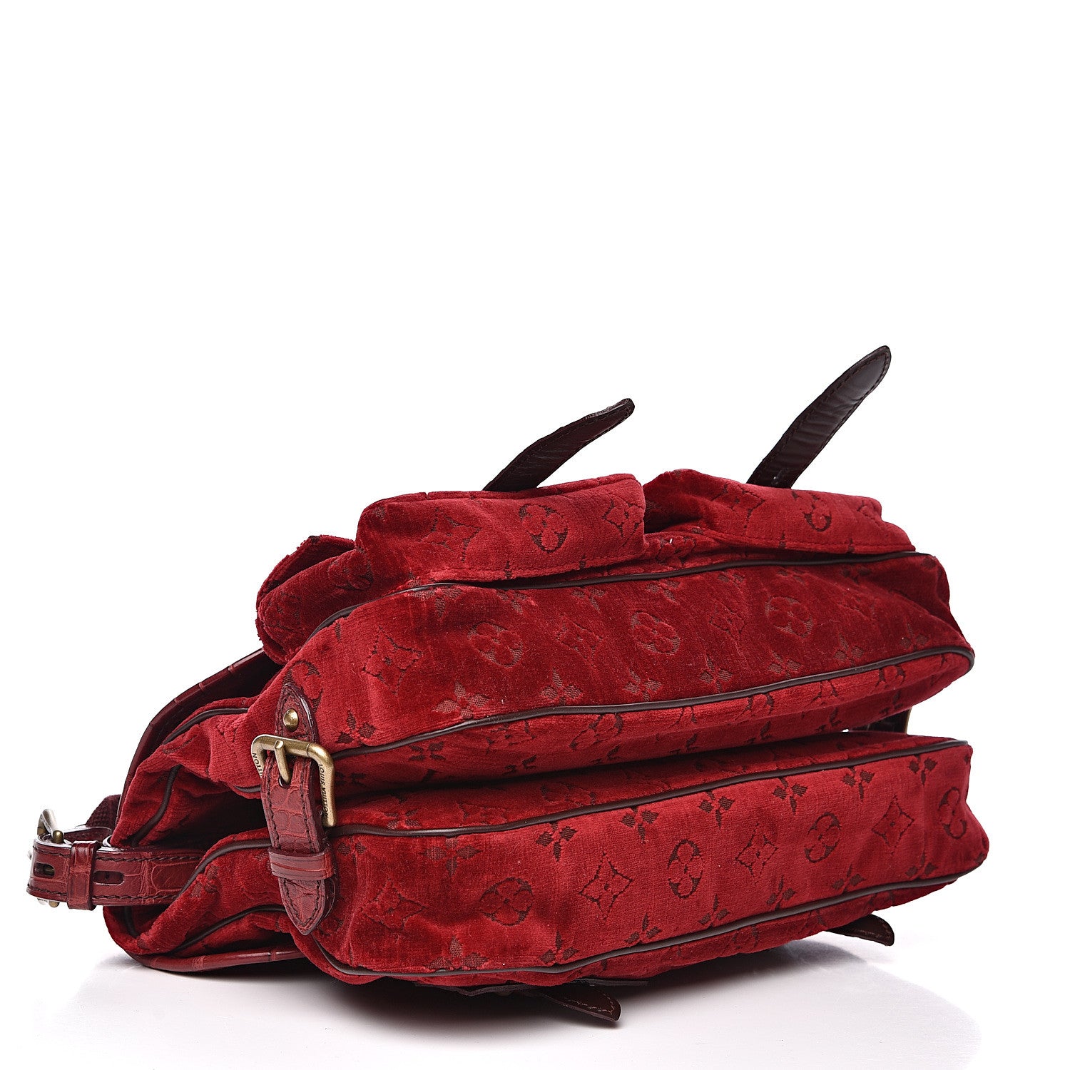 Louis Vuitton Monogram Velours Ostrich Clyde Red 4 of 13