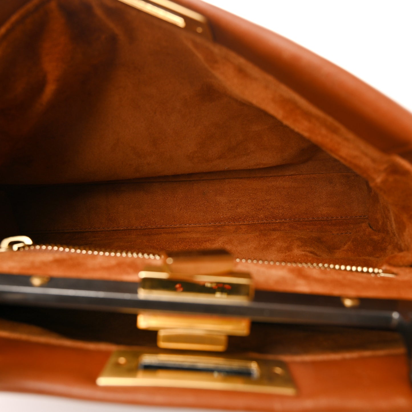 Vitello Suede Medium Peekaboo Iconic Satchel Cuoio Rame Moro