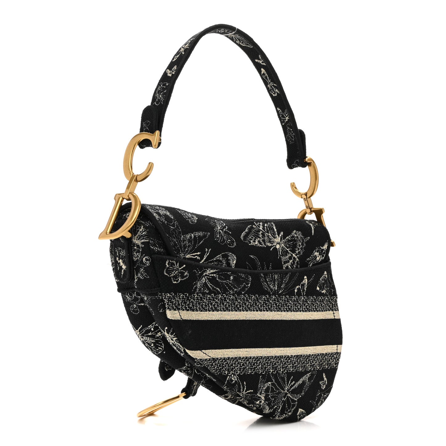 Canvas Embroidered Butterfly Print Saddle Bag Black