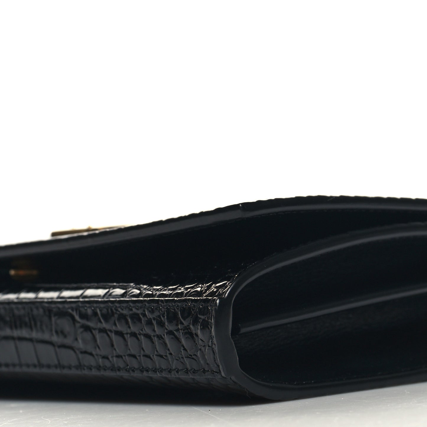 Calfskin Crocodile Embossed Cassandre Wallet On Chain WOC Black