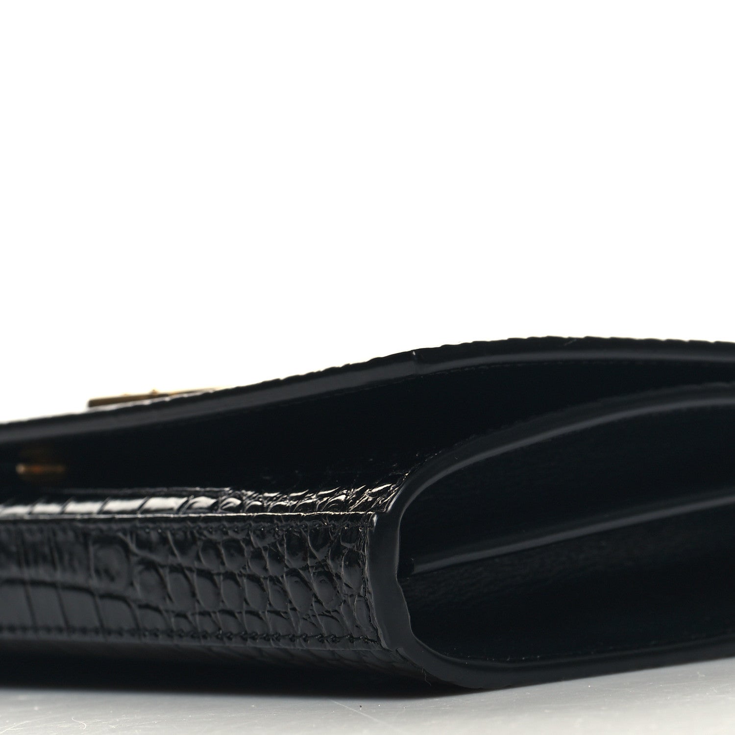 Saint Laurent Calfskin Crocodile Embossed Cassandre Wallet On Chain WOC Black 10 of 11