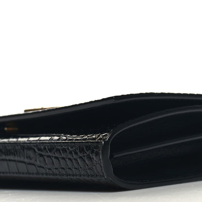 Saint Laurent Calfskin Crocodile Embossed Cassandre Wallet On Chain WOC Black 10 of 11