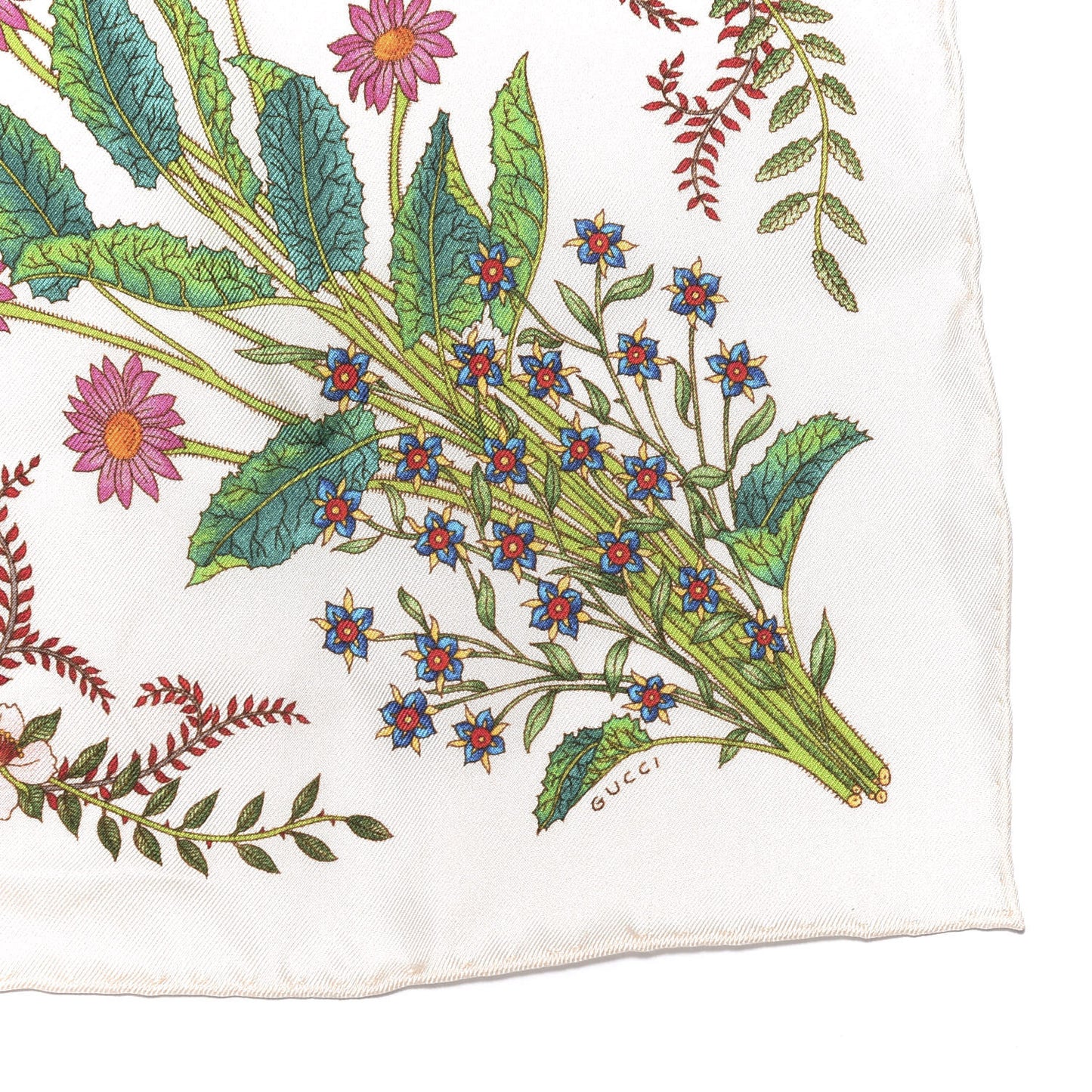 Silk Twill Nuovoflora Square Handkerchief Ivory Blue