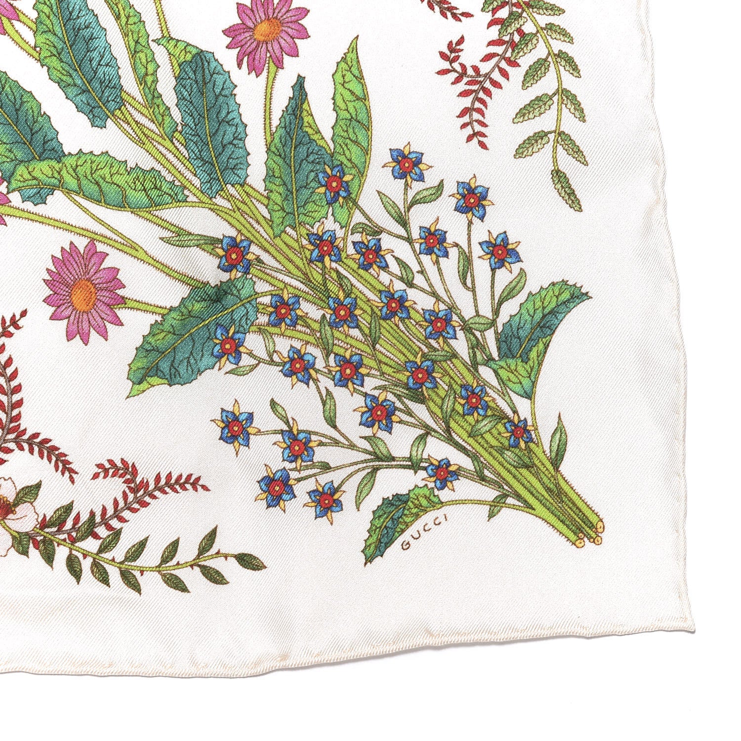 Gucci Silk Twill Nuovoflora Square Handkerchief Ivory Blue 2 of 4