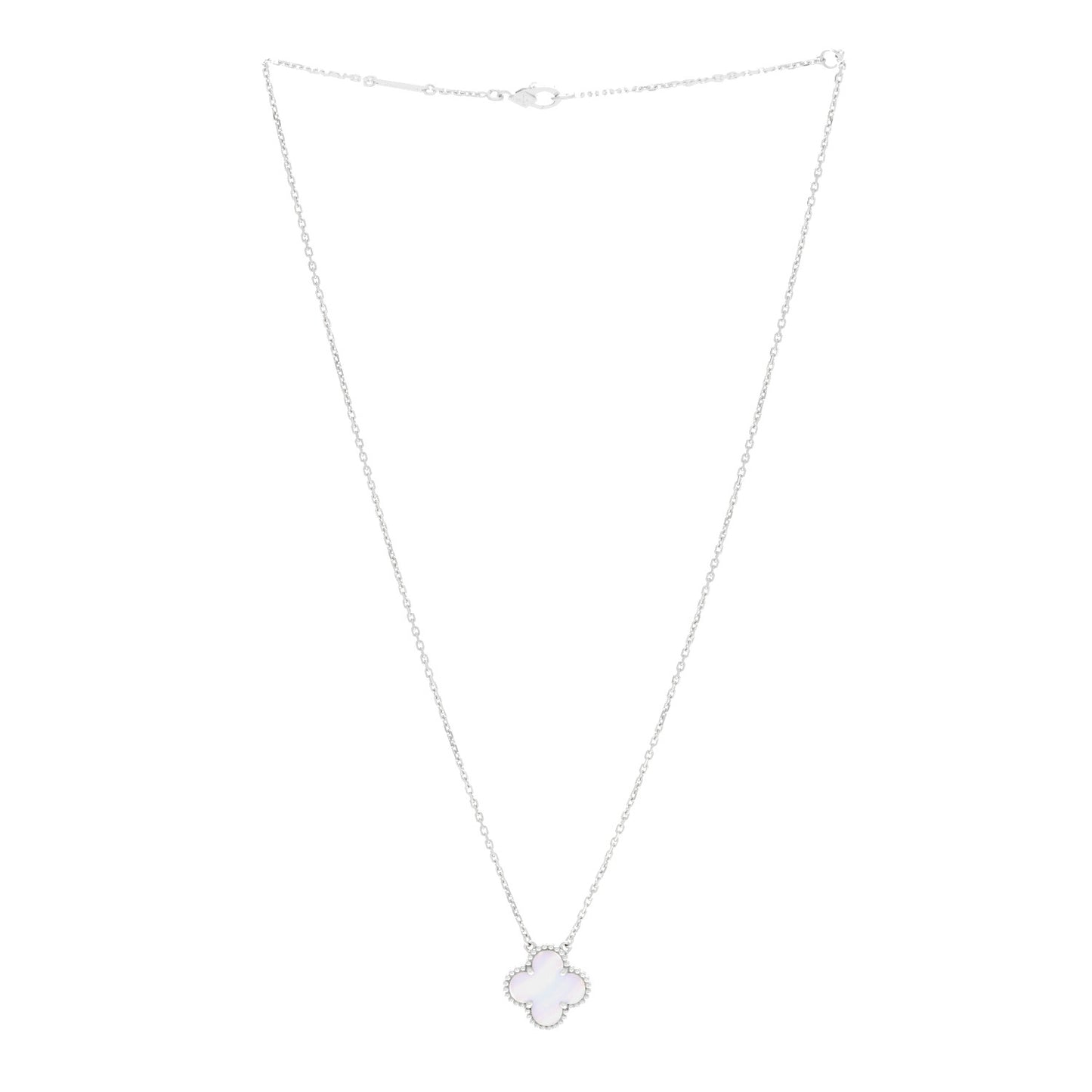 18k White Gold Chalcedony Vintage Alhambra Pendant Necklace