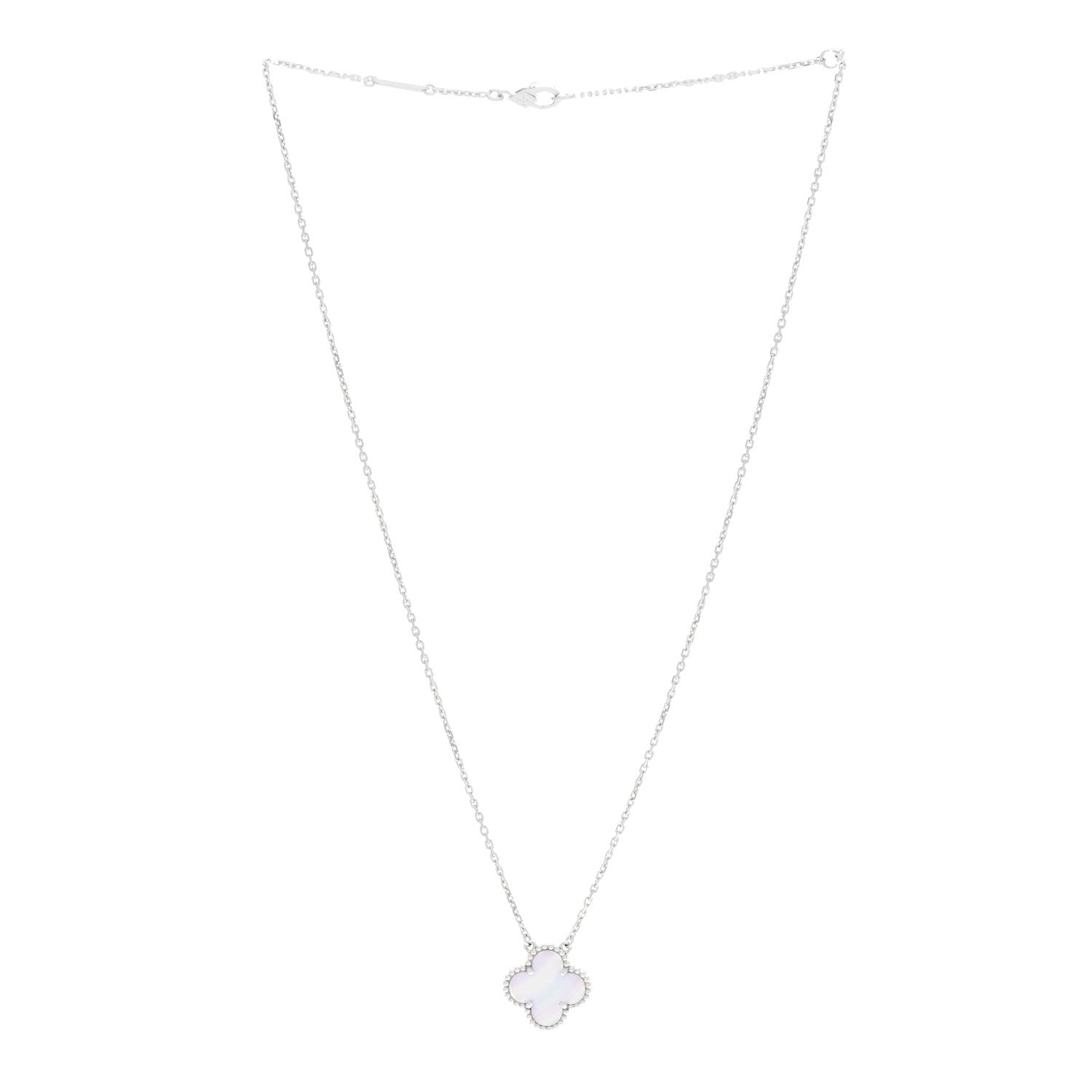 Van Cleef & Arpels 18k White Gold Chalcedony Vintage Alhambra Pendant Necklace 3 of 5