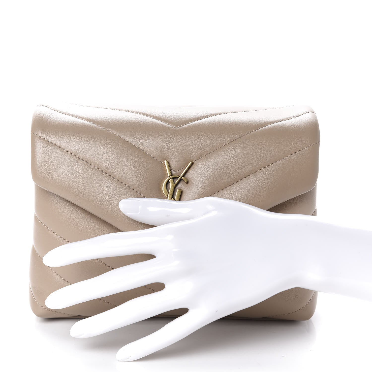 Saint Laurent Calfskin Y Quilted Monogram Toy Loulou Crossbody Bag Dark Beige 3 of 12
