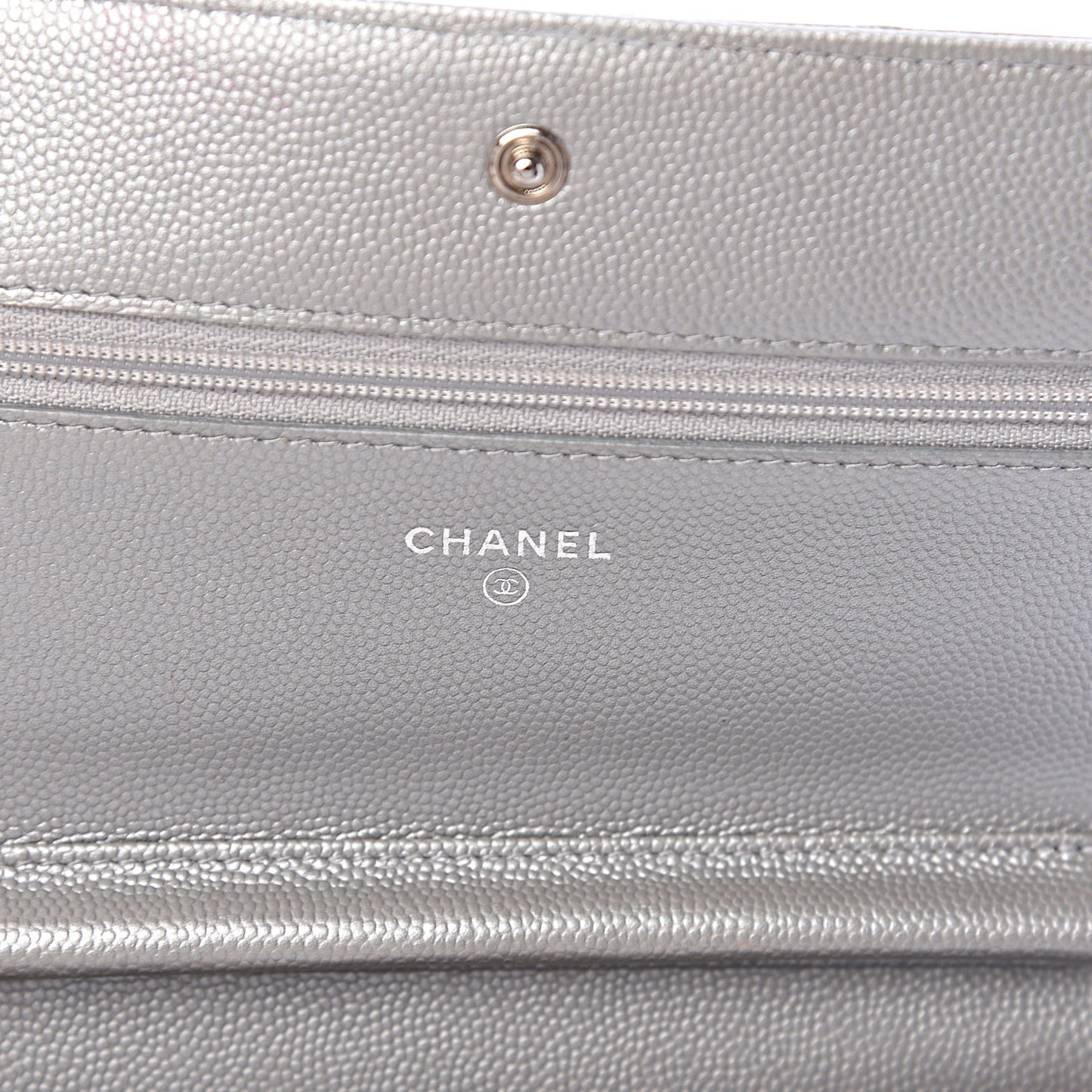 Metallic Caviar Chevron Quilted Boy Wallet On Chain WOC Silver