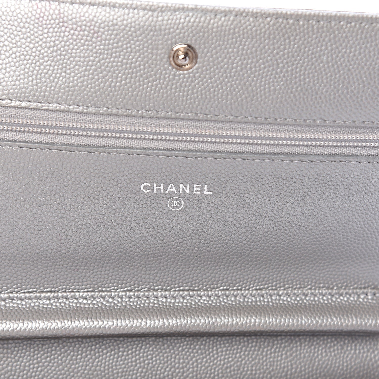 Chanel Metallic Caviar Chevron Quilted Boy Wallet On Chain WOC Silver 6 of 10