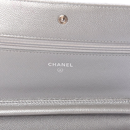 Chanel Metallic Caviar Chevron Quilted Boy Wallet On Chain WOC Silver 6 of 10